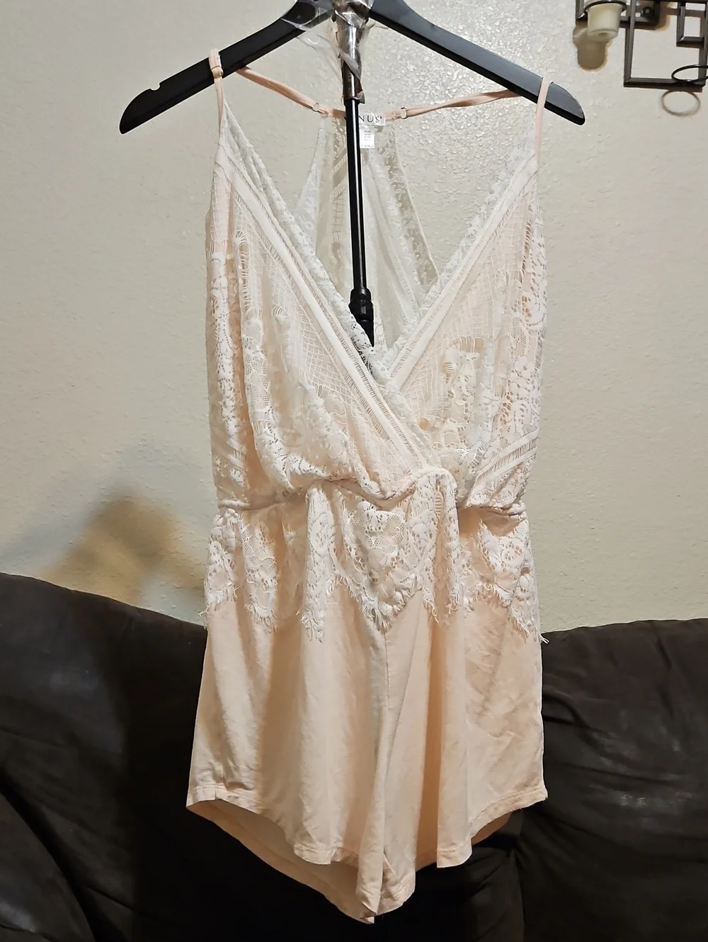 VENUS Blush Lace-Trim Romper